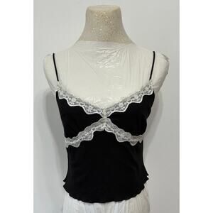 SHEIN Women’s black lace trim camisole sz6 Coquette babydoll Y2K festival layers